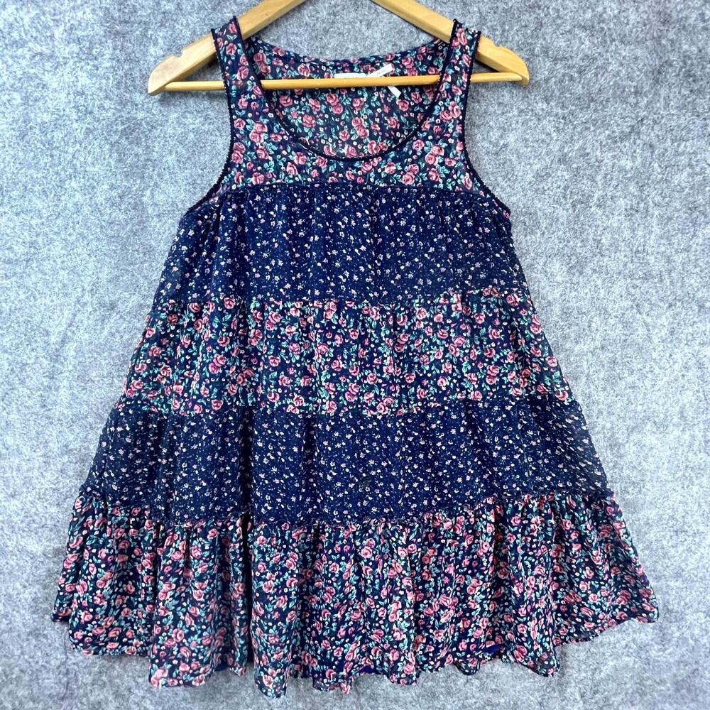 Kimchi Blue Dress Womens Small Navy Pink Ditsy Floral Tiered‎ Flowy Summery